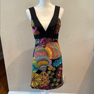 Vibrant TRINA TURK Plunge Neck Sheath Mini Dress
